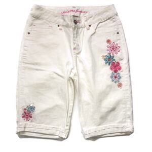 Girls Arizona Jean Co. White Pink Blue Floral Bermuda Shorts Size 16 Regular